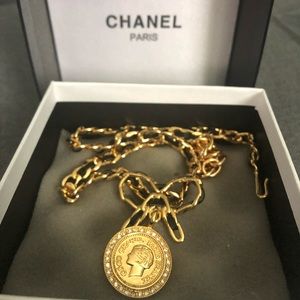 Sold! Chanel crystal coin leather chain choker